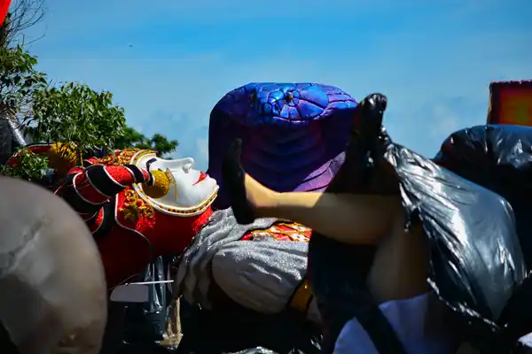 Team collecting event waste at an outdoor venue in the UK using eco-friendly methods