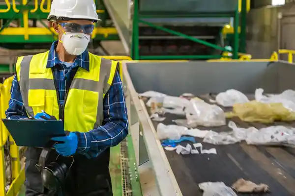 Waste removal business team in the UK collecting rubbish and recyclables from a commercial property
